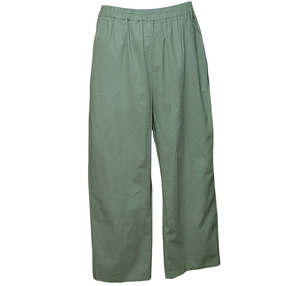 Chic 100%‎ Cotton 2Pc Button-Up Shirt Elastic Waist Pants Sage Boho Resort 2XL - Picture 6 of 10
